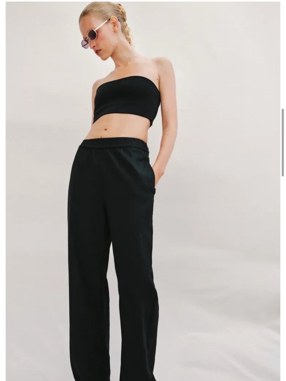 Zara Black straight Leg linen blend Women's Trousers